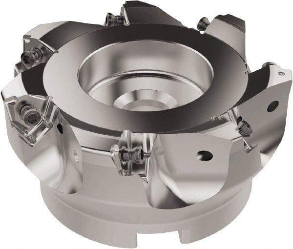 Seco - 100mm Cut Diam, 32mm Arbor Hole, 6.96mm Max Depth of Cut, 92° Indexable Chamfer & Angle Face Mill - 7 Inserts, XNEX080816 Insert, Right Hand Cut, 7 Flutes, Through Coolant, Series R220.79 - Exact Tooling