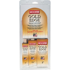 Wooster Brush - 1, 1-1/2 & 2" Angle/Flat Polyester General Purpose Paint Brush Set - 2-3/16, 2-7/16 & 2-11/16" Bristle Length, 2" Wood Fluted Handle - Exact Tooling