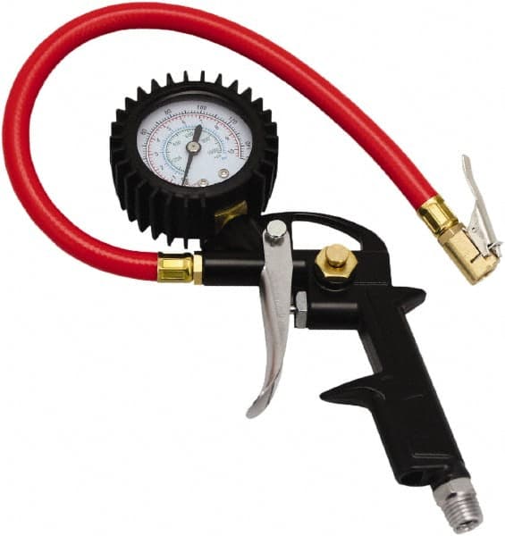 Milton - 0 to 150 psi Dial Easy-Clip Tire Pressure Gauge - 13' Hose Length, 2 psi Resolution - Exact Tooling