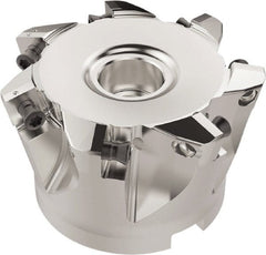 Seco - 7 Inserts, 61.1mm Cutter Diam, 2.16mm Max Depth of Cut, Indexable High-Feed Face Mill - 27mm Arbor Hole Diam, 12.4mm Keyway Width, 50mm High, R220.21 Toolholder, SC..12.. Inserts, Series R220.21 - Exact Tooling