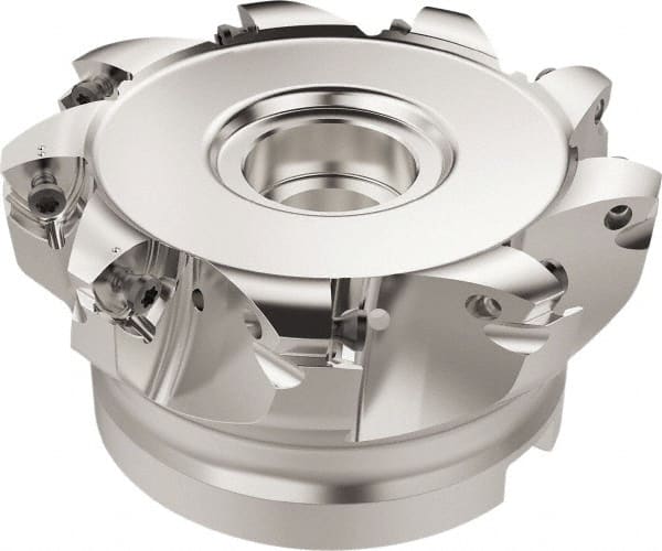 Seco - 9 Inserts, 83.6mm Cutter Diam, 1.8mm Max Depth of Cut, Indexable High-Feed Face Mill - 32mm Arbor Hole Diam, 14.4mm Keyway Width, 50mm High, R220.21 Toolholder, 218.19-160.. Inserts, Series R220.21 - Exact Tooling