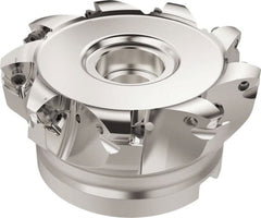 Seco - 9 Inserts, 83.6mm Cutter Diam, 1.8mm Max Depth of Cut, Indexable High-Feed Face Mill - 32mm Arbor Hole Diam, 14.4mm Keyway Width, 50mm High, R220.21 Toolholder, 218.19-160.. Inserts, Series R220.21 - Exact Tooling