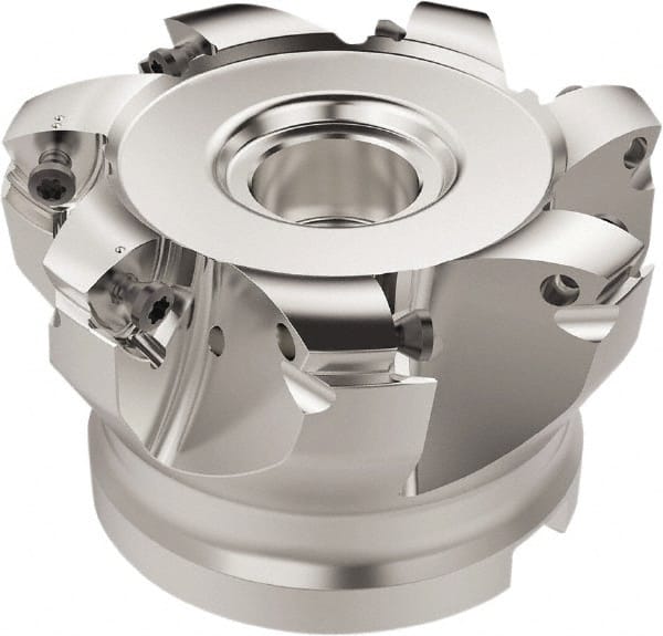 Seco - 7 Inserts, 63.6mm Cutter Diam, 1.8mm Max Depth of Cut, Indexable High-Feed Face Mill - 27mm Arbor Hole Diam, 12.4mm Keyway Width, 50mm High, R220.21 Toolholder, 218.19-160.. Inserts, Series R220.21 - Exact Tooling