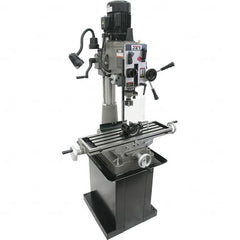 Jet - 1 Phase, 20-1/2" Swing, Geared Head Mill Drill Combination - 32-1/4" Table Length x 9-1/2" Table Width, 20-1/2" Longitudinal Travel, 8-1/4" Cross Travel, 6 Spindle Speeds, 1.5 hp, 115/230 Volts - Exact Tooling