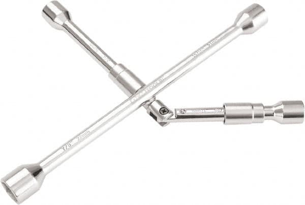 OEM Tools - 14" Long Cross Shaped Lug Nut Wrench Tire Iron - Folding, 11/16, 3/4, 13/16, 7/8" Hex, 17, 19, 21, 22mm - Exact Tooling