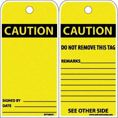 NMC - 6" High x 3" Long, CAUTION, English Safety & Facility Accident Prevention Tag - Tag Header: CAUTION, 2 Sides, White Poly - Exact Tooling