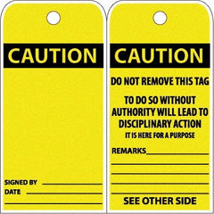 NMC - 6" High x 3" Long, CAUTION, English Safety & Facility Accident Prevention Tag - Tag Header: CAUTION, 2 Sides, White Poly - Exact Tooling
