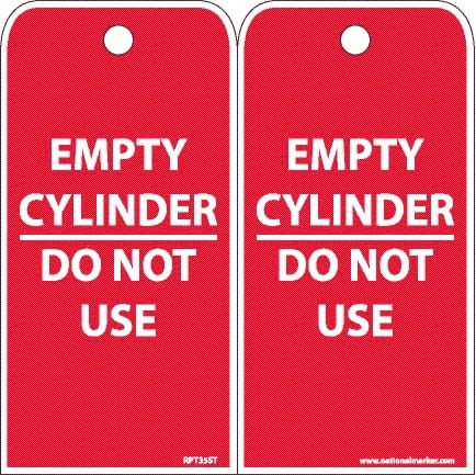 NMC - 4" High x 8" Long, EMPTY CYLINDER-DO NOT USE, English Safety & Facility Accident Prevention Tag - 2 Sides, White Poly - Exact Tooling