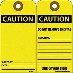 NMC - 6" High x 3" Long, CAUTION, English Safety & Facility Accident Prevention Tag - Tag Header: CAUTION, 2 Sides, White Unrippable Vinyl - Exact Tooling