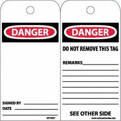 NMC - 6" High x 3" Long, DANGER, English Safety & Facility Accident Prevention Tag - Tag Header: Danger, 2 Sides, White Poly - Exact Tooling