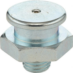 Umeta - Straight Head Angle, M8x1 Metric Steel Button-Head Grease Fitting - 17mm Hex, 17mm Overall Height, 6mm Shank Length, Zinc Plated Finish - Exact Tooling