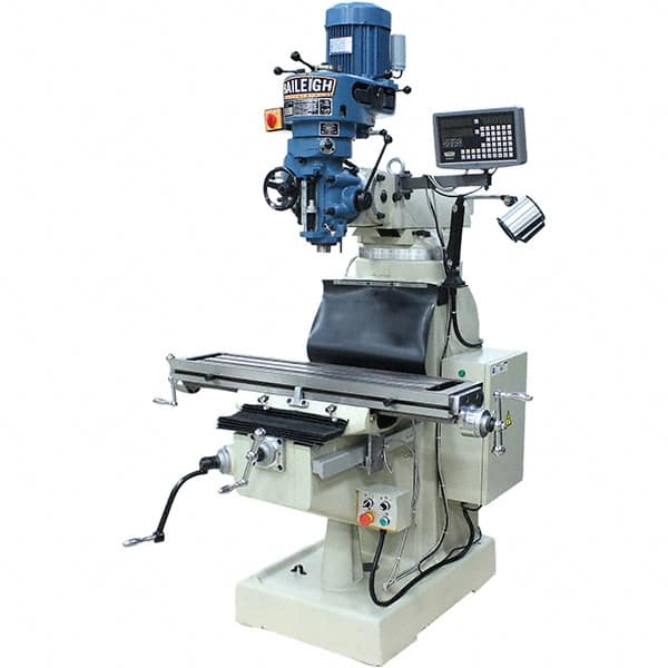 Baileigh - 9" Table Width x 42" Table Length, Step Pulley Control, 1 Phase Knee Milling Machine - R8 Spindle Taper, 3 hp - Exact Tooling