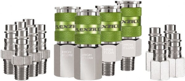 Legacy - 14 Piece 1/4" Body 1/4 NPT 300 psi Steel/Aluminum High Flow Pneumatic Coupling Plug Set - Exact Tooling