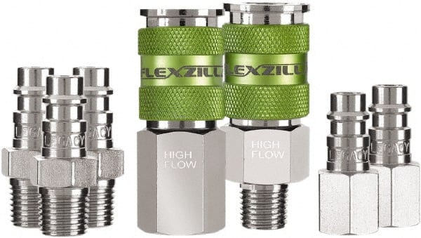 Legacy - 7 Piece 1/4" Body 1/4 NPT 300 psi Steel/Aluminum High Flow Pneumatic Coupling Plug Set - Exact Tooling