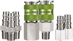 Legacy - 7 Piece 1/4" Body 1/4 NPT 300 psi Steel/Aluminum High Flow Pneumatic Coupling Plug Set - Exact Tooling