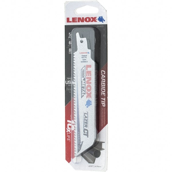 Lenox - 6" Long x 1" Thick, Bi-Metal Reciprocating Saw Blade - Tapered Profile, 8 TPI, Toothed Edge, Tang Shank - Exact Tooling
