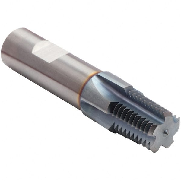 Emuge - 3/4-14 Thread, 1/2" Shank Diam, TiCN Coating, Solid Carbide Straight Flute Thread Mill - 4 Flutes, 3-1/2" OAL - Exact Tooling