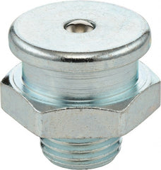 Umeta - Straight Head Angle, M16x1.50 Metric Steel Button-Head Grease Fitting - 22mm Hex, 21.5mm Overall Height, 8mm Shank Length, Zinc Plated Finish - Exact Tooling