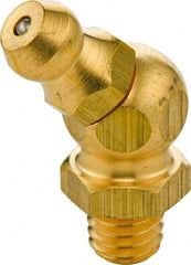 Umeta - 45° Head Angle, M8x1.25 Metric Brass Standard Grease Fitting - 9mm Hex, 23.5mm Overall Height, 5.5mm Shank Length - Exact Tooling