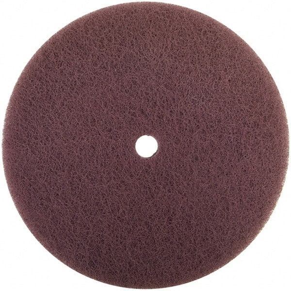 Merit Abrasives - 4-1/2" Medium Grade Aluminum Oxide Deburring Disc - 7/8" Center Hole, Hook & Loop Connection, Maroon, 11,000 Max RPM - Exact Tooling