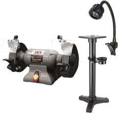 Jet - 8" Wheel Diam x 1" Wheel Width, 1 hp Grinder - 0.63" Arbor Hole Diam, 1 Phase, 3,450 Max RPM, 115 Volts - Exact Tooling