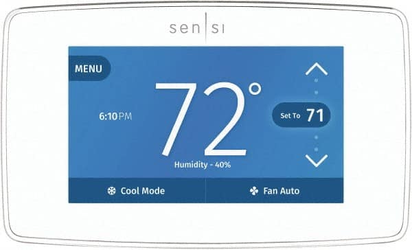 White-Rodgers - 50 to 99°F, 4 Heat, 2 Cool, Touch Screen Programmable Wi-Fi Universal Thermostat - 20 to 30 Volts, 1-1/4" Inside Depth x 1.77" Inside Height x 5-1/4" Inside Width, Horizontal Mount - Exact Tooling