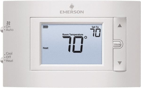 White-Rodgers - 50 to 99°F, 1 Heat, 1 Cool, Digital Nonprogrammable Thermostat - 20 to 30 Volts, 1.77" Inside Depth x 1.77" Inside Height x 5-1/4" Inside Width, Horizontal Mount - Exact Tooling