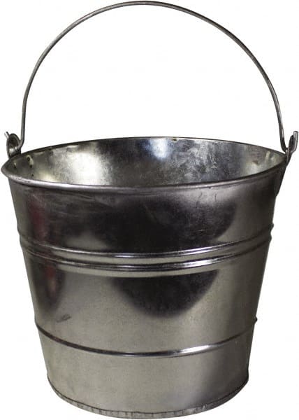 Funnel King - 12 Qt, 10" High, Galvanized Steel Round Silver Single Pail - Handle Included, 11-1/2" Top Diam - Exact Tooling