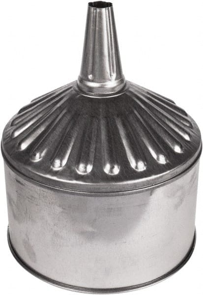 Funnel King - 8 Qt Capacity Galvanized Steel Funnel - 9-5/8" Mouth OD, 1" Tip OD, 3-1/2" Straight Spout, Silver - Exact Tooling