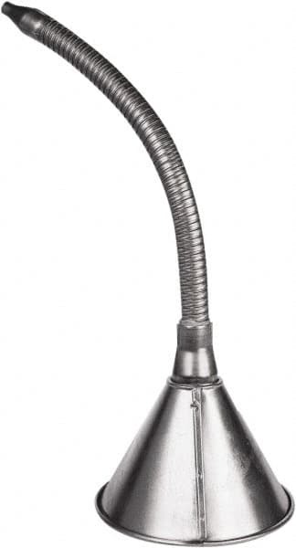 Funnel King - 1 Qt Capacity Galvanized Steel Funnel - 6-3/8" Mouth OD, 7/16" Tip OD, 14" Flexible Spout, Silver - Exact Tooling