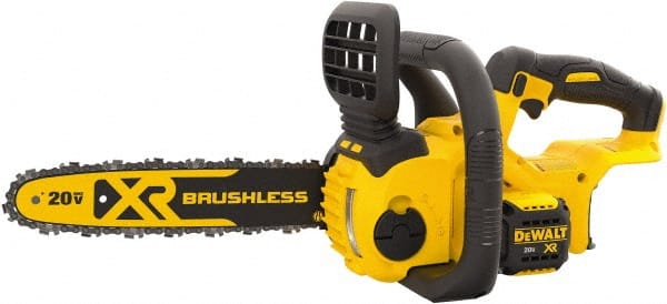 DeWALT - 20 Volt, 25.2 Ft/sec, Battery Powered Chainsaw - 12" Guide Bar Length, 4,200 RPM, 3/8" Chain Pitch, 0.043 Chain Gauge - Exact Tooling