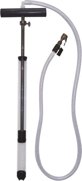 LiquiTube - 12.8 Strokes per Gal, 1/8" Outlet, 0.46 GPM, Aluminum, Brass, PVC & Plastic Hand Operated Drum Pump - 10 oz per Stroke, 22-1/4" OAL, For 5 Gal Drums, For Tire Sealants - Exact Tooling