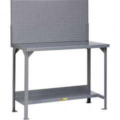 Little Giant - 60 Wide x 30" Deep x 60" High, 12 Gauge Steel Heavy-Duty Workbench with Pegboard Panel - Fixed Legs, Gray - Exact Tooling