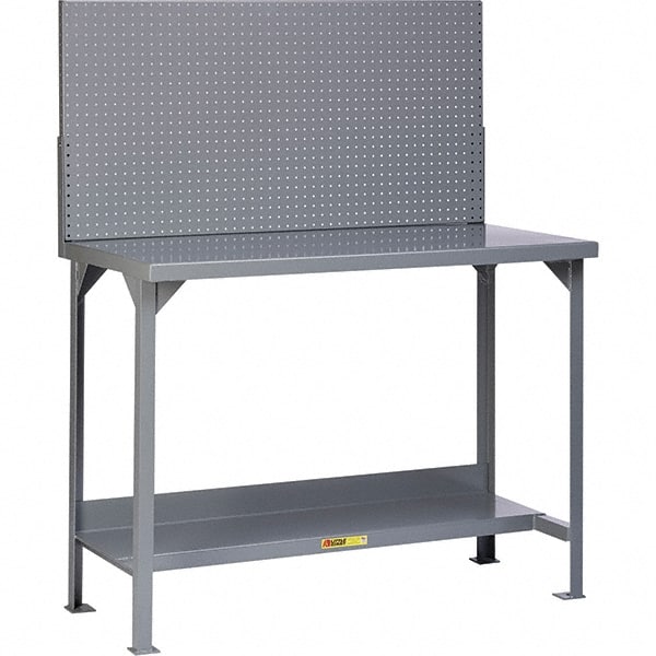 Little Giant - 48 Wide x 30" Deep x 60" High, 12 Gauge Steel Heavy-Duty Workbench with Pegboard Panel - Fixed Legs, Gray - Exact Tooling