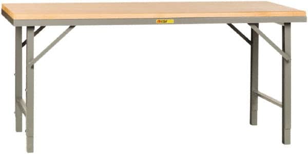 Little Giant - 72 Wide x 30" Deep x 30" High, Butcher Block Heavy-Duty Folding Leg Table - Adjustable Height Legs, Gray - Exact Tooling