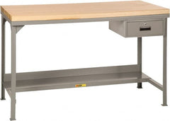 Little Giant - 48 Wide x 24" Deep x 37-3/4" High, Butcher Block Heavy-Duty Workbench with Butcher Block Top - Fixed Legs, Gray - Exact Tooling