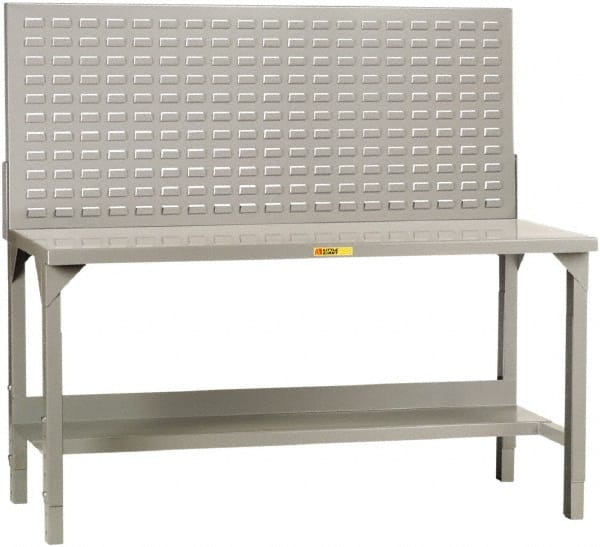 Little Giant - 60 Wide x 24" Deep x 51" High, 12 Gauge Steel Heavy-Duty Workbench with Louvered Panel - Adjustable Height Legs, Gray - Exact Tooling