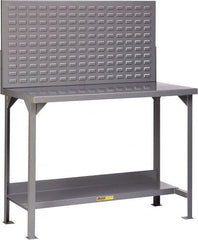 Little Giant - 60 Wide x 36" Deep x 60" High, 12 Gauge Steel Heavy-Duty Workbench with Louvered Panel - Fixed Legs, Gray - Exact Tooling