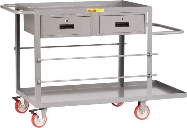 Little Giant - 1,200 Lb Capacity, 24" Wide x 54" Long x 35" High Wire Spool Cart - 2 Drawer, 2 Shelf, Steel, Polyurethane Casters - Exact Tooling