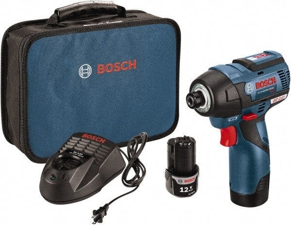 Bosch - 12 Volt, 1/4" Drive, 975 In/Lb Torque, Cordless Impact Driver - 2600 RPM, 2 Lithium-Ion Batteries Included - Exact Tooling