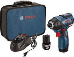 Bosch - 12 Volt, 1/4" Drive, 975 In/Lb Torque, Cordless Impact Driver - 2600 RPM, 2 Lithium-Ion Batteries Included - Exact Tooling