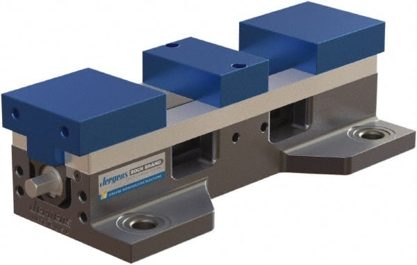 Jergens - 4" Jaw Width, 14.4" Max Jaw Opening, Manual Self Centering Vise - 7,200 Max Operating psi, 2.2" Stroke Length, 16" OAL x 6" OAW x 4" OAH - Exact Tooling