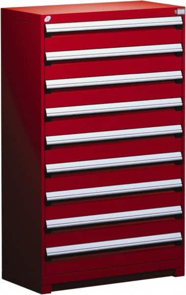 Rousseau Metal - 9 Drawer, Modular Storage Cabinet - Steel, 48" Wide x 27" Deep x 60" High, Flame Red - Exact Tooling