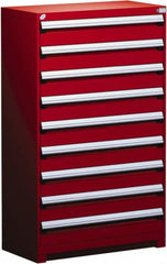Rousseau Metal - 9 Drawer, Modular Storage Cabinet - Steel, 48" Wide x 27" Deep x 60" High, Flame Red - Exact Tooling