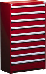Rousseau Metal - 9 Drawer, Modular Storage Cabinet - Steel, 48" Wide x 24" Deep x 60" High, Flame Red - Exact Tooling