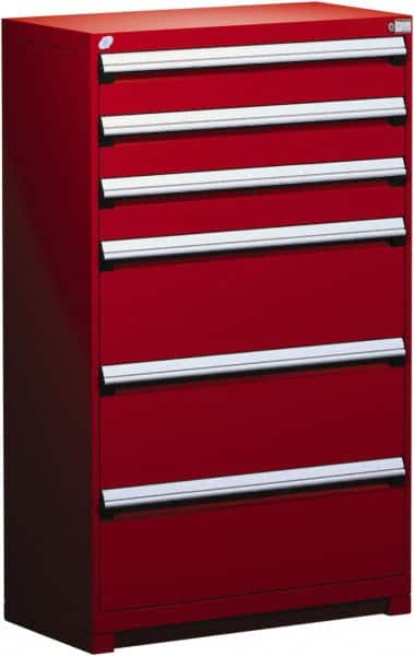 Rousseau Metal - 6 Drawer, Modular Storage Cabinet - Steel, 48" Wide x 27" Deep x 60" High, Flame Red - Exact Tooling