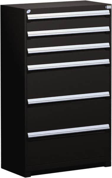 Rousseau Metal - 6 Drawer, Modular Storage Cabinet - Steel, 48" Wide x 24" Deep x 60" High, Black - Exact Tooling