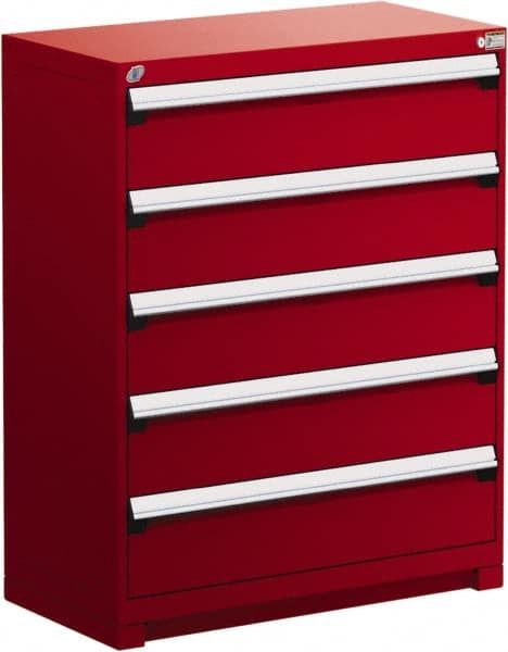 Rousseau Metal - 5 Drawer, Modular Storage Cabinet - Steel, 48" Wide x 27" Deep x 46" High, Flame Red - Exact Tooling