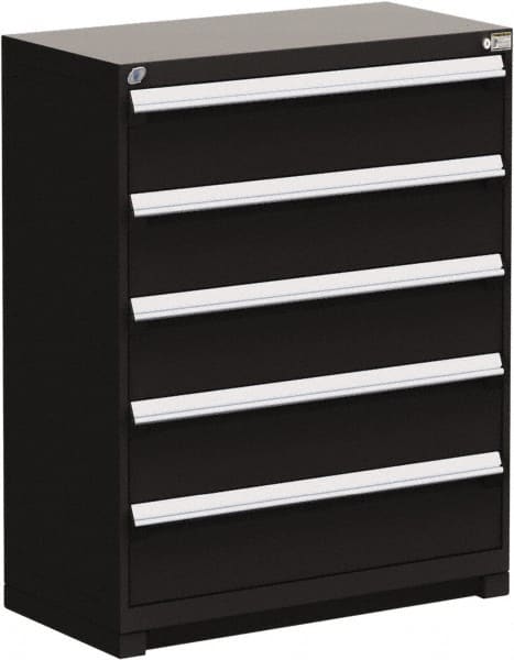 Rousseau Metal - 5 Drawer, Modular Storage Cabinet - Steel, 48" Wide x 24" Deep x 46" High, Black - Exact Tooling