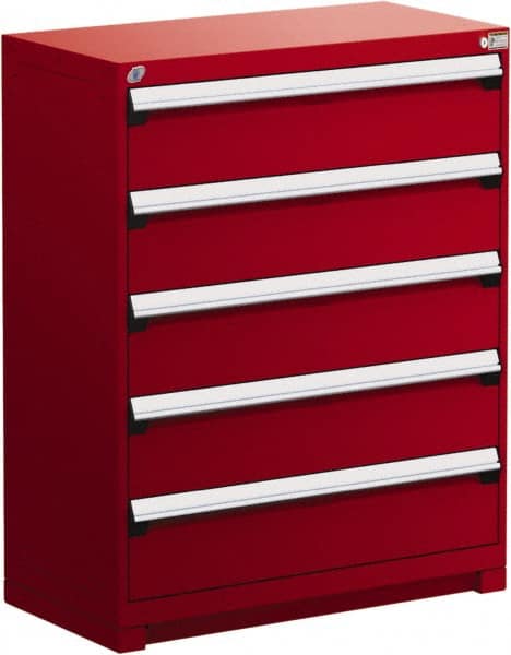 Rousseau Metal - 5 Drawer, Modular Storage Cabinet - Steel, 48" Wide x 24" Deep x 46" High, Flame Red - Exact Tooling